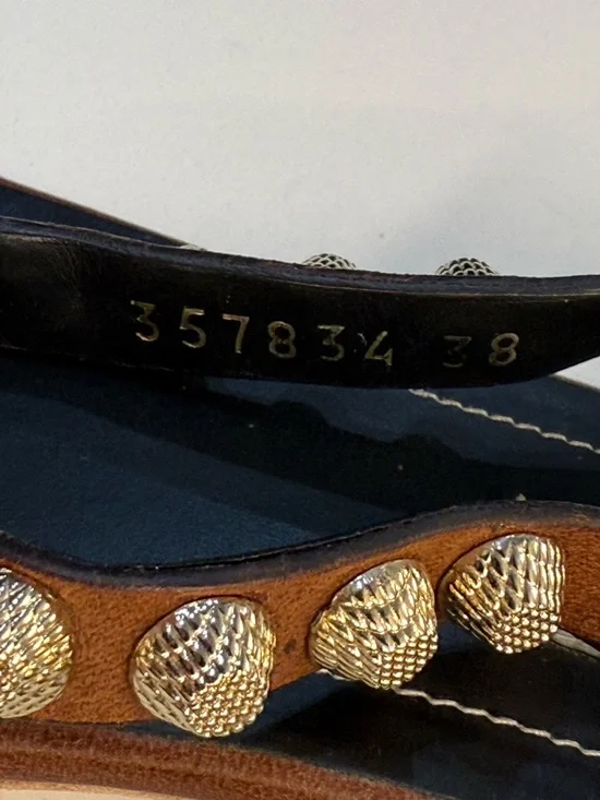 Balenciaga Brown Studded T-Strap Sandals - Women - Picture 3 of 5